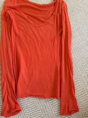 Lightweight Long-Sleeve Scoop Neck Top - Orange